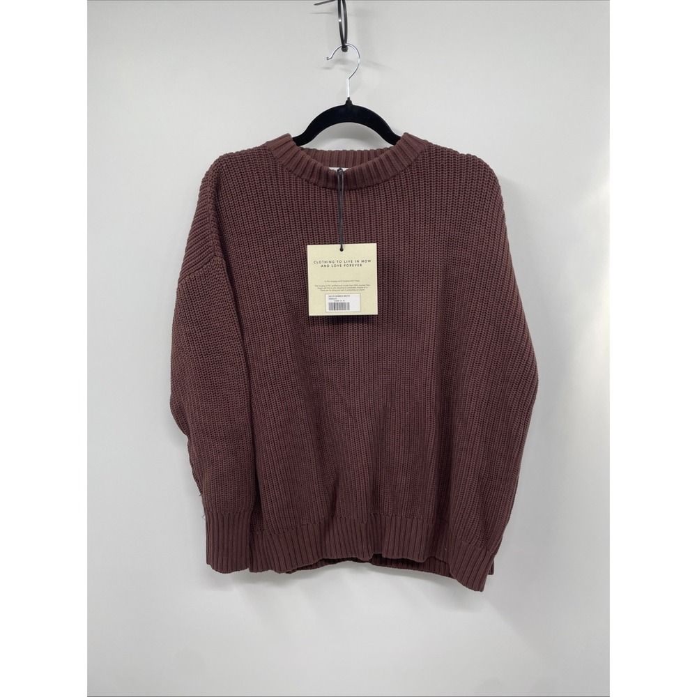 Tradlands Shelter Sweater Women Medium Chocolate Brown Ribbed Knit Crew Neck NWT